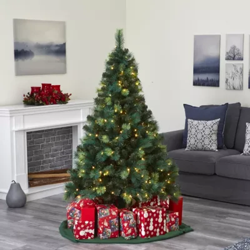 Nearly Natural 6ft. Assorted Green Scotch Pine Artificial Christmas Tree With 250 Led Lights 6 Foot Pre-Lit Pine Christmas Tree