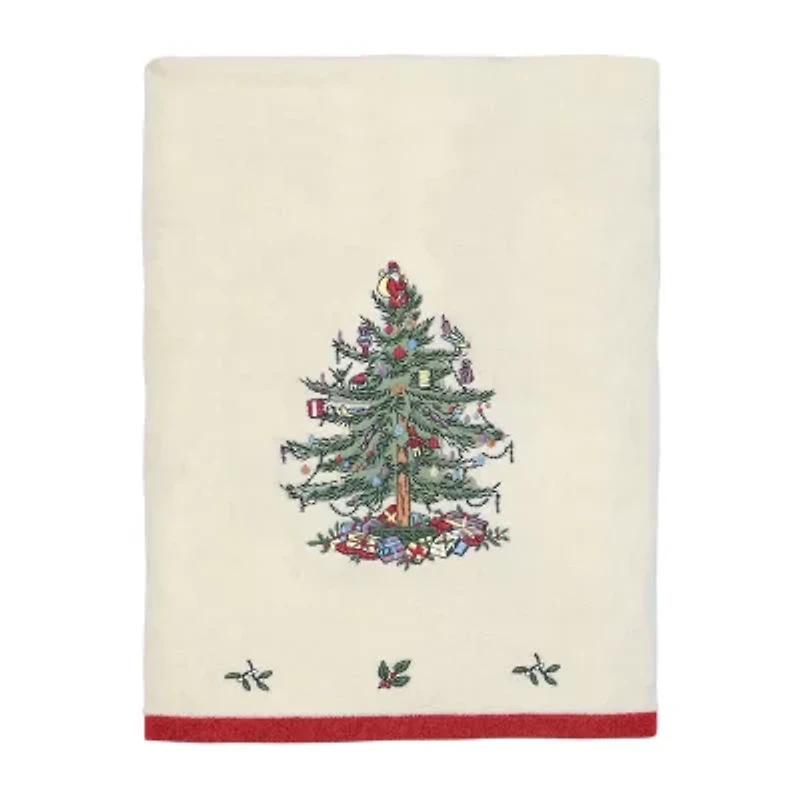Spode Christmas Tree Embroidered Holiday Bath and Hand Towel