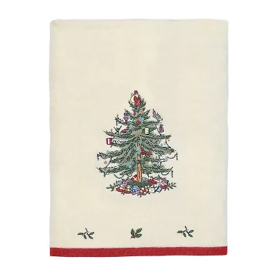 Spode Christmas Tree Embroidered Holiday Bath and Hand Towel
