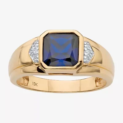 Mens Lab Created Blue Sapphire 10K Gold Fashion Ring