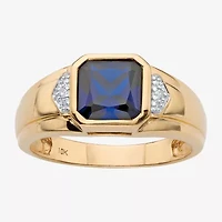 Mens Lab Created Blue Sapphire 10K Gold Fashion Ring
