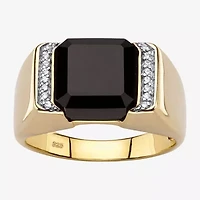 Mens Genuine Black Onyx 18K Gold Over Silver Fashion Ring