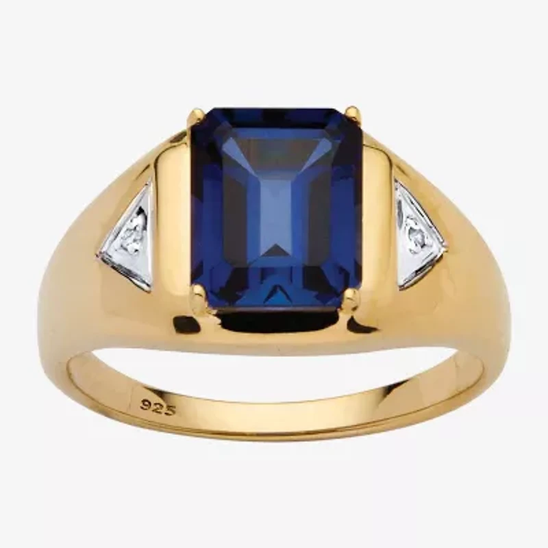 Mens Lab Created Blue Sapphire 18K Gold Over Silver Fashion Ring
