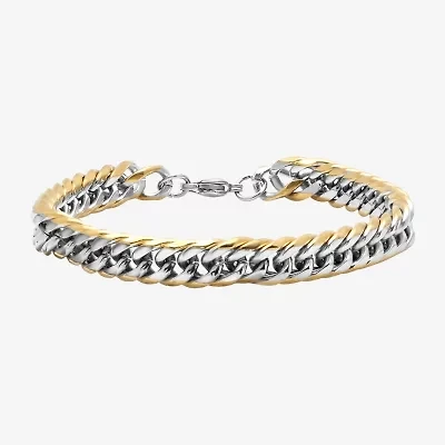 Steeltime Mens 18K Gold Over Stainless Steel Solid Hypoallergenic 8 1/2 Inch Link Bracelet
