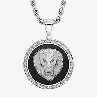 Steeltime Lion Mens Cubic Zirconia Stainless Steel Hypoallergenic 30 Inch Pendant Necklace