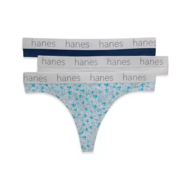 Hanes Originals Ultimate Cotton Stretch Women’s Thong Underwear Pack, 3-Pack 45UOBT