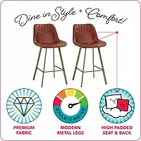 Corliving Christoff Stool 2-pc. Counter Height Upholstered Bar