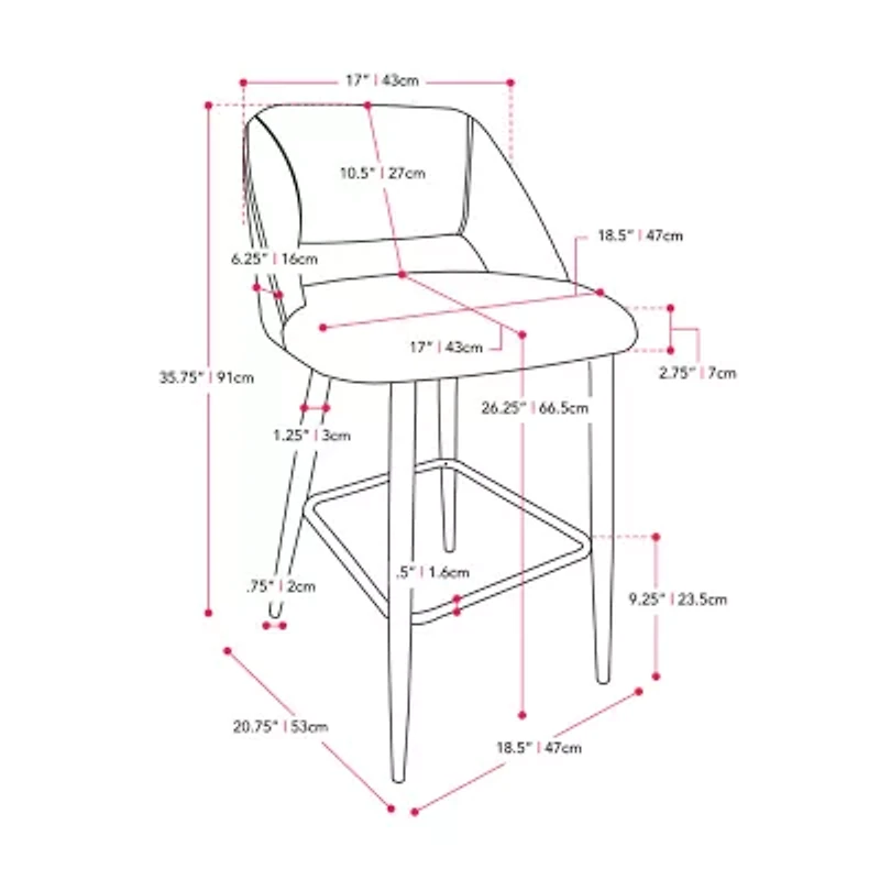 Corliving Talia 2-pc. Counter Height Upholstered Bar Stool