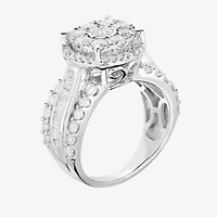 Round 2 CT.T.W. Natural Diamond Side Stone Halo Engagement Ring White or Yellow 10K 14K Gold