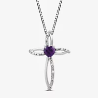 Womens Lab Created Purple Amethyst Sterling Silver Cross Heart 18 Inch Pendant Necklace