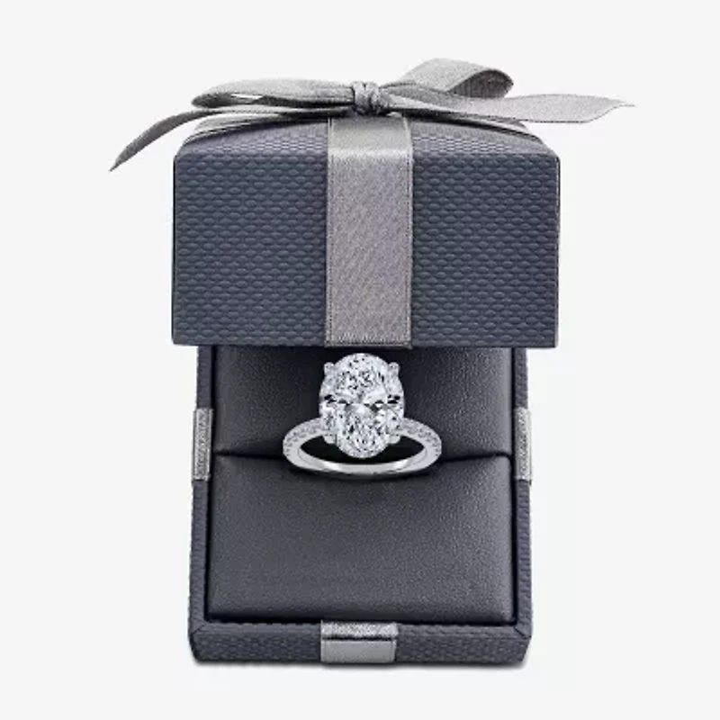 (G-H / Si1-Si2) Womens 5 1/2 CT. T.W. Lab Grown White Diamond 14K Gold Oval Side Stone Engagement Ring