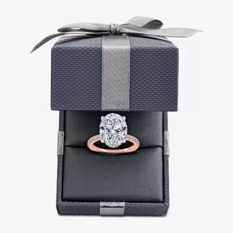 (G-H / Si1-Si2) Womens 5 1/2 CT. T.W. Lab Grown White Diamond 14K Gold Oval Side Stone Engagement Ring