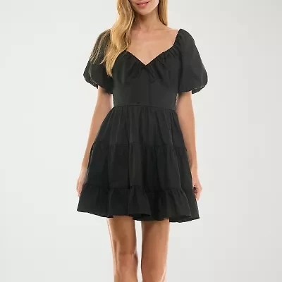 City Triangle Womens Short Sleeve Juniors Fit + Flare Dress