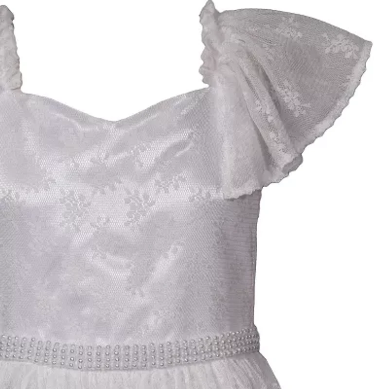 Bonnie Jean Big Kid Girls Communion Short Sleeve Flutter Flower Girl Fit + Flare Dress
