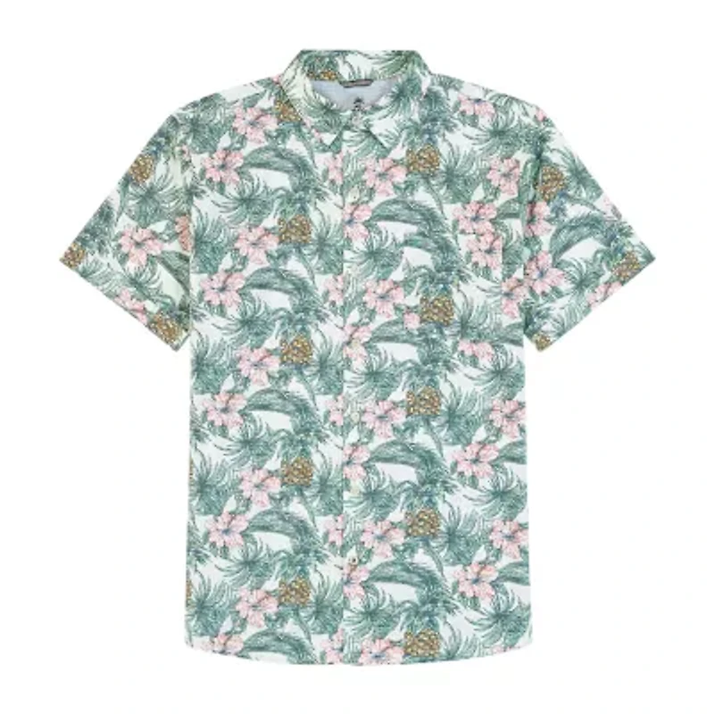 IZOD Dockside Chambray Mens Short Sleeve Classic Fit Big and Tall Button-Down Shirt