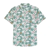 IZOD Dockside Chambray Mens Short Sleeve Classic Fit Big and Tall Button-Down Shirt