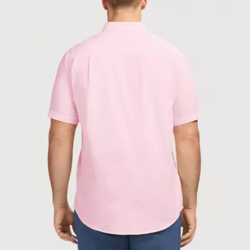 IZOD Dockside Chambray Mens Short Sleeve Classic Fit Stretch Fabric Big and Tall Button-Down Shirt
