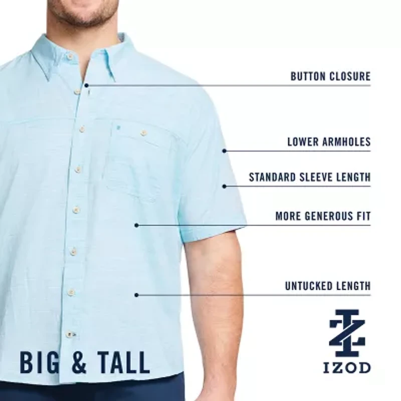 IZOD Dockside Chambray Mens Short Sleeve Classic Fit Stretch Fabric Big and Tall Button-Down Shirt