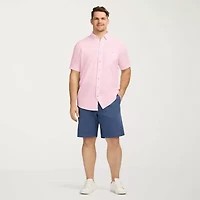 IZOD Dockside Chambray Mens Short Sleeve Classic Fit Stretch Fabric Big and Tall Button-Down Shirt