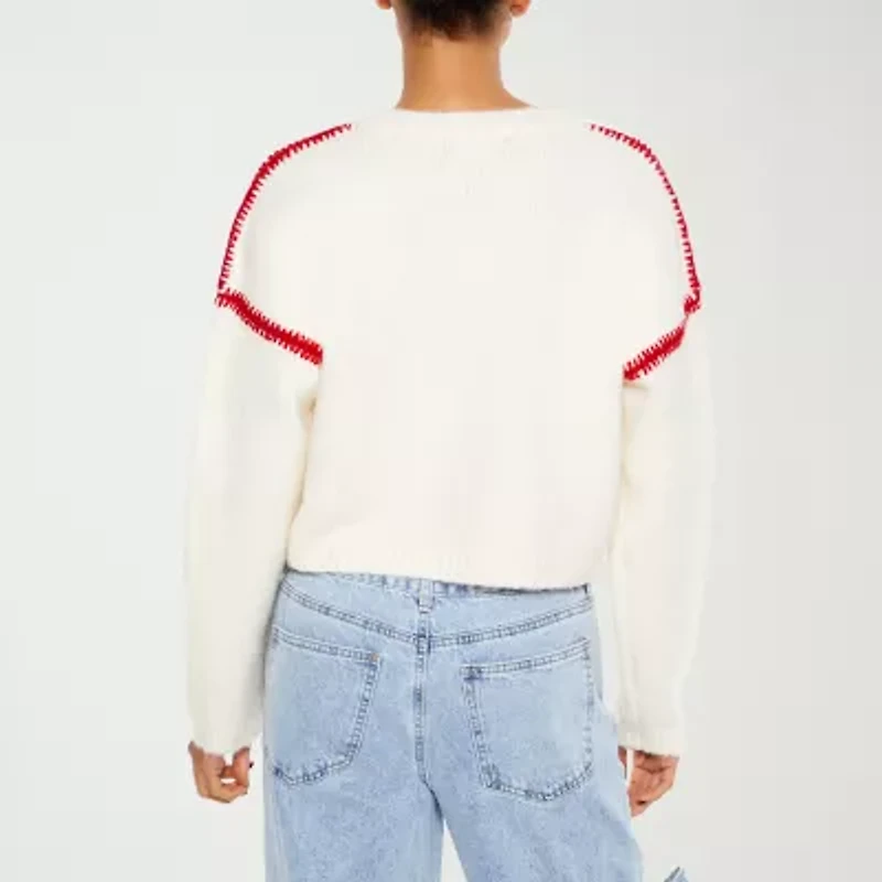 Forever 21 Juniors Dreamer Womens V Neck Long Sleeve Logo Pullover Sweater
