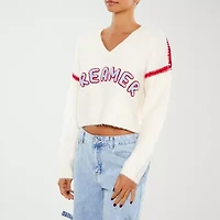 Forever 21 Juniors Dreamer Womens V Neck Long Sleeve Logo Pullover Sweater