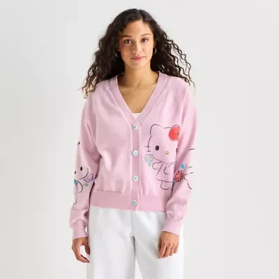Womens Long Sleeve Button Hello Kitty Juniors Cardigan
