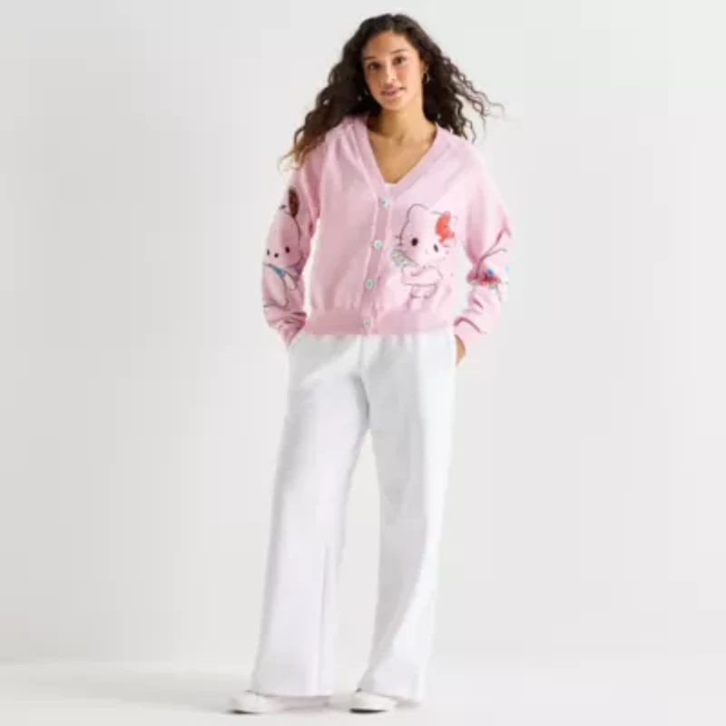 Womens Long Sleeve Button Hello Kitty Juniors Cardigan