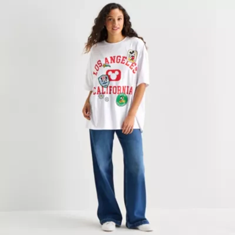 Mickey Mouse Park Tee Womens Juniors Crew Neck Short Sleeve Oversized and Friends Graphic T-Shirt