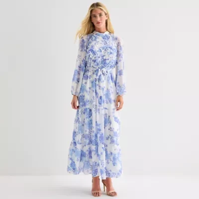 Melonie T Womens Long Sleeve Floral Maxi Dress