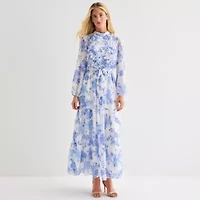Melonie T Womens Long Sleeve Floral Maxi Dress