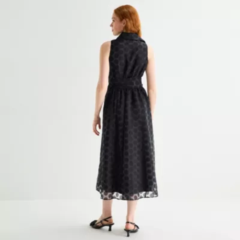 52seven Womens Sleeveless Midi Dots Shirt Dress