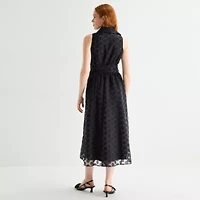 52seven Womens Sleeveless Midi Dots Shirt Dress