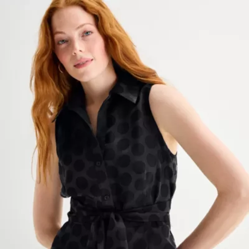 52seven Womens Sleeveless Midi Dots Shirt Dress