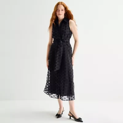 52seven Womens Sleeveless Midi Dots Shirt Dress