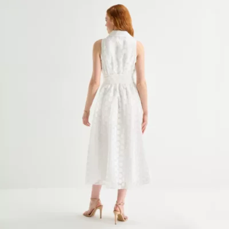 52seven Womens Sleeveless Midi Dots Shirt Dress