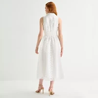 52seven Womens Sleeveless Midi Dots Shirt Dress