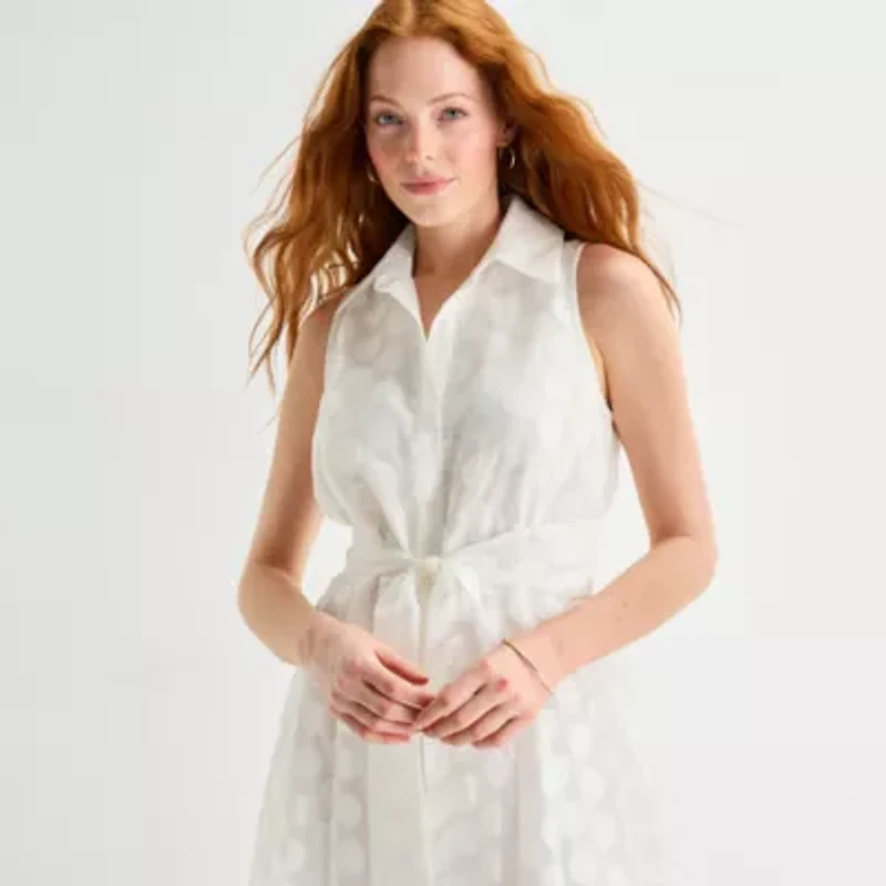 52seven Womens Sleeveless Midi Dots Shirt Dress