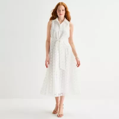 52seven Womens Sleeveless Midi Dots Shirt Dress