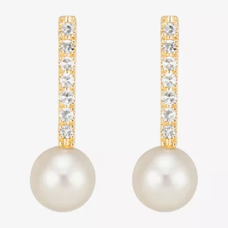 Limited Quantities! Womens 1/ CT. T.W. Genuine White Cultured Freshwater Pearl 14K Gold Drop Earrings