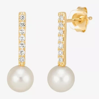 Limited Quantities! Womens 1/ CT. T.W. Genuine White Cultured Freshwater Pearl 14K Gold Drop Earrings