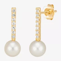 Limited Quantities! Womens 1/ CT. T.W. Genuine White Cultured Freshwater Pearl 14K Gold Drop Earrings