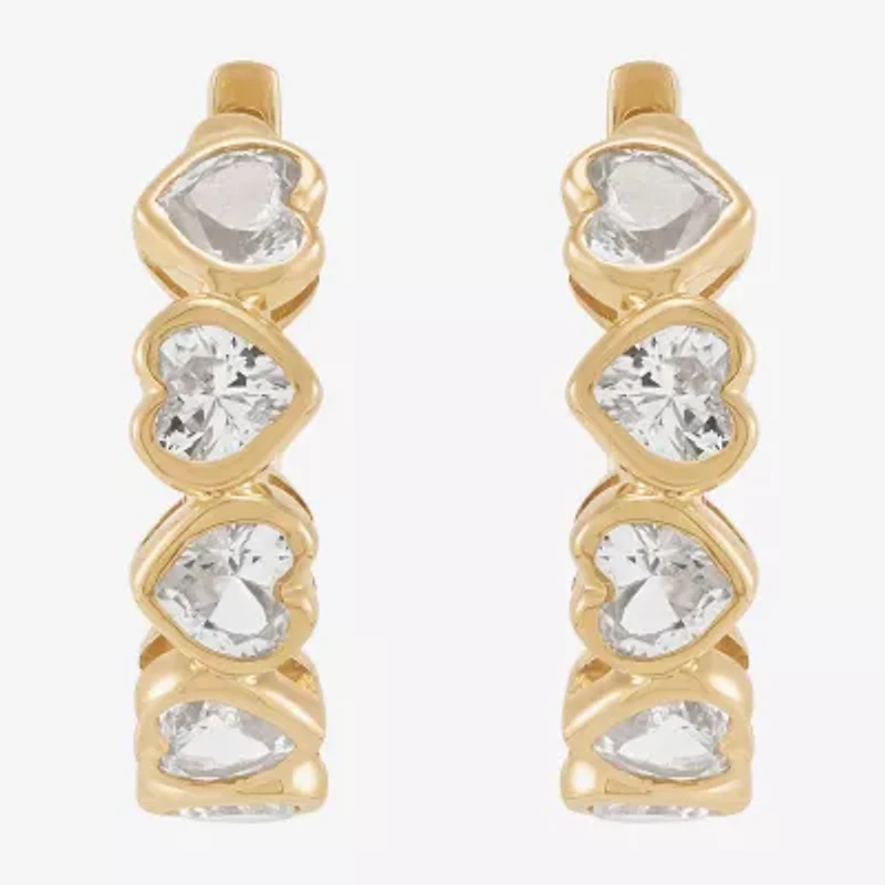 Limited Quantities! Womens Lab Created White Sapphire 14K Gold 14.7mm Heart Hoop Earrings