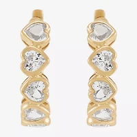 Limited Quantities! Womens Lab Created White Sapphire 14K Gold 14.7mm Heart Hoop Earrings