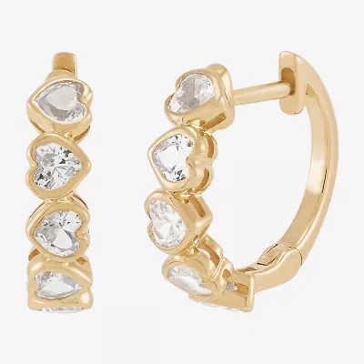 Limited Quantities! Womens Lab Created White Sapphire 14K Gold 14.7mm Heart Hoop Earrings
