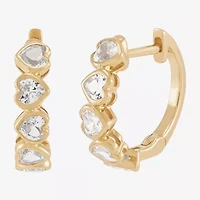 Limited Quantities! Womens Lab Created White Sapphire 14K Gold 14.7mm Heart Hoop Earrings