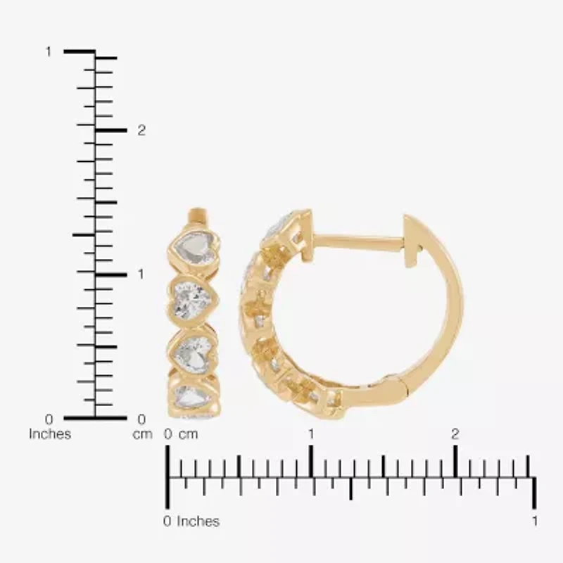 Limited Quantities! Womens Lab Created White Sapphire 14K Gold 14.7mm Heart Hoop Earrings