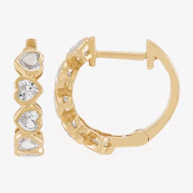 Limited Quantities! Womens Lab Created White Sapphire 14K Gold 14.7mm Heart Hoop Earrings