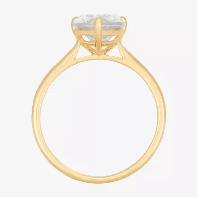 Womens White Cubic Zirconia 10K Gold Pear Solitaire Cocktail Ring