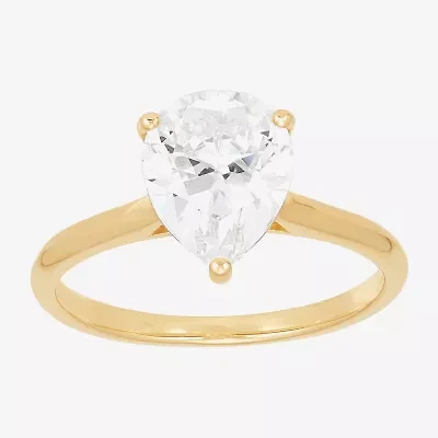 Womens White Cubic Zirconia 10K Gold Pear Solitaire Cocktail Ring