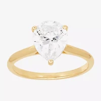 Womens White Cubic Zirconia 10K Gold Pear Solitaire Cocktail Ring